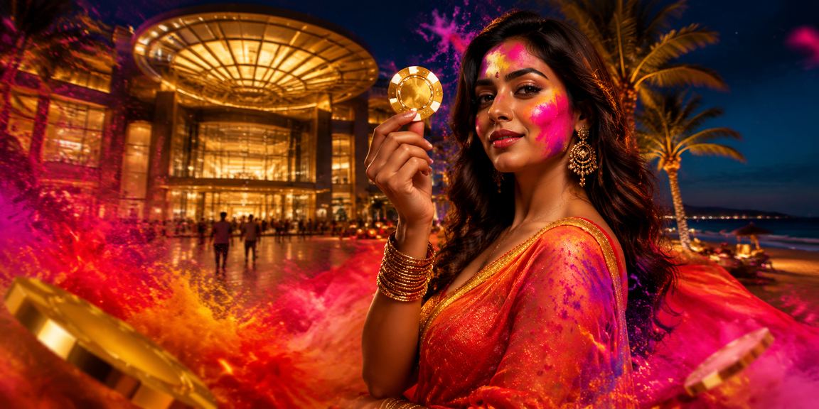 Bright slot game scene during Holi festival in Delhi