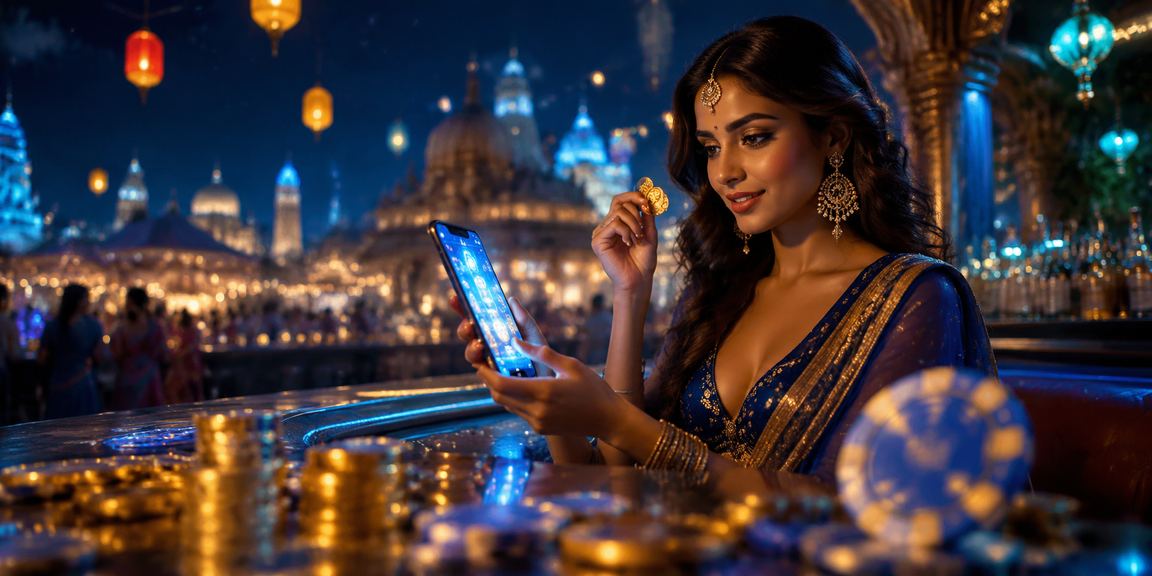 User logging in on mobile app with blue and gold casino theme
